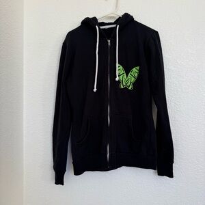 Black Endure brand size Large Zipper Hoodie with Green Tinkerbell Design